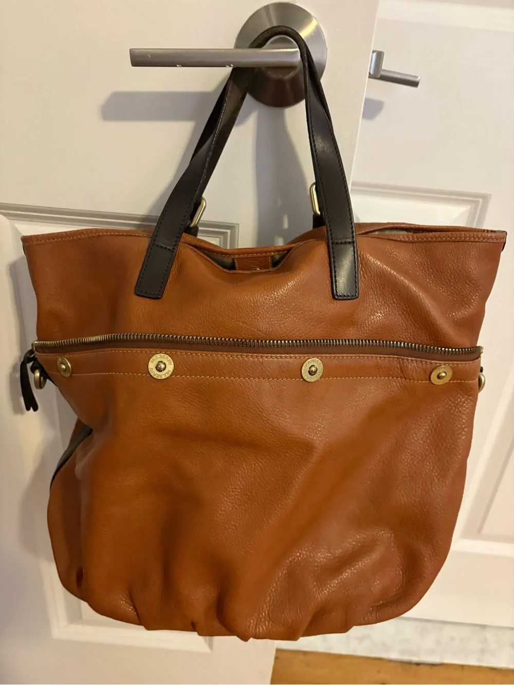 Mulberry Mitzy Cognac Leather Tote with Dark Brown Handles